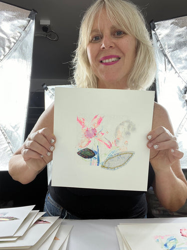 Little Fluffy Cloud - hand stitched monoprint