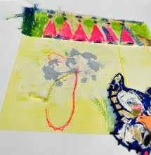 Here Comes the Drop - hand stitched monoprint