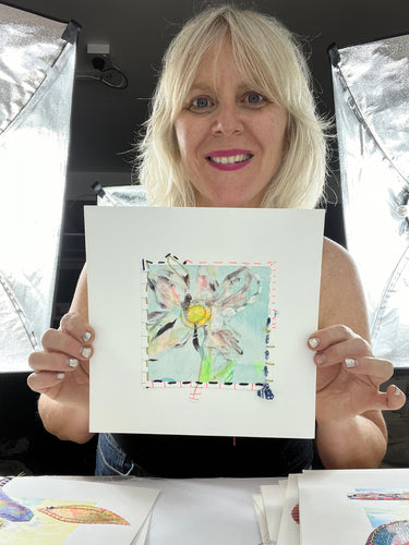 Deep Blue Something - hand stitched monoprint