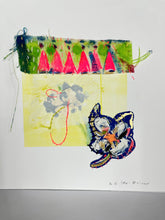 Here Comes the Drop - hand stitched monoprint