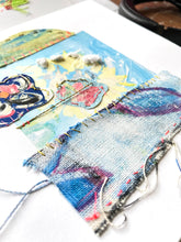 Blue Hues - hand stitched monoprint