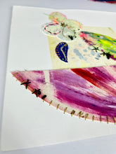 Gone Bowling - hand stitched monoprint