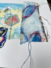 Blue Hues - hand stitched monoprint