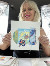 Blue Hues - hand stitched monoprint